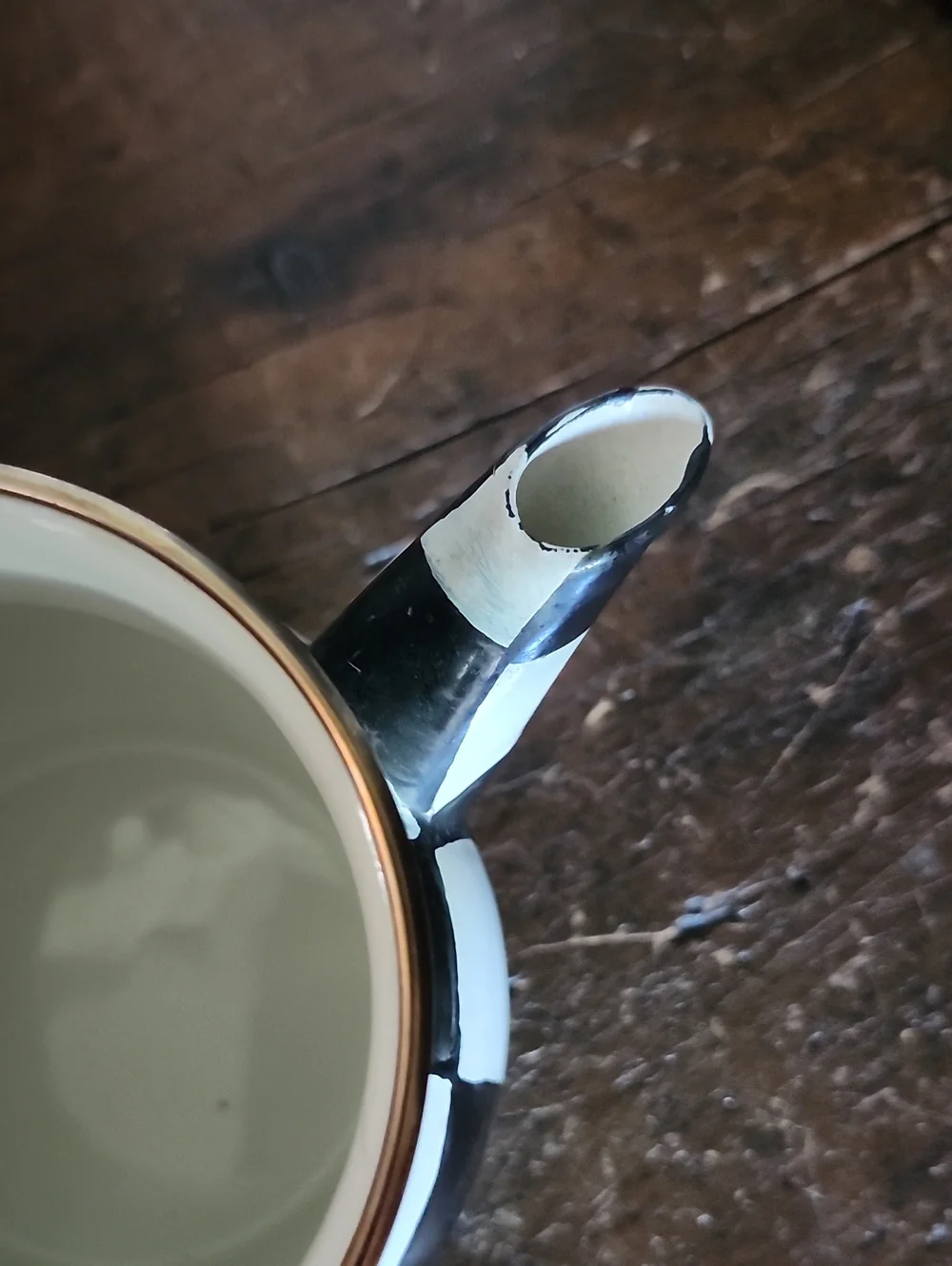Mackenzie Childs Courtly Check Enamel Creamer With Wooden Handle